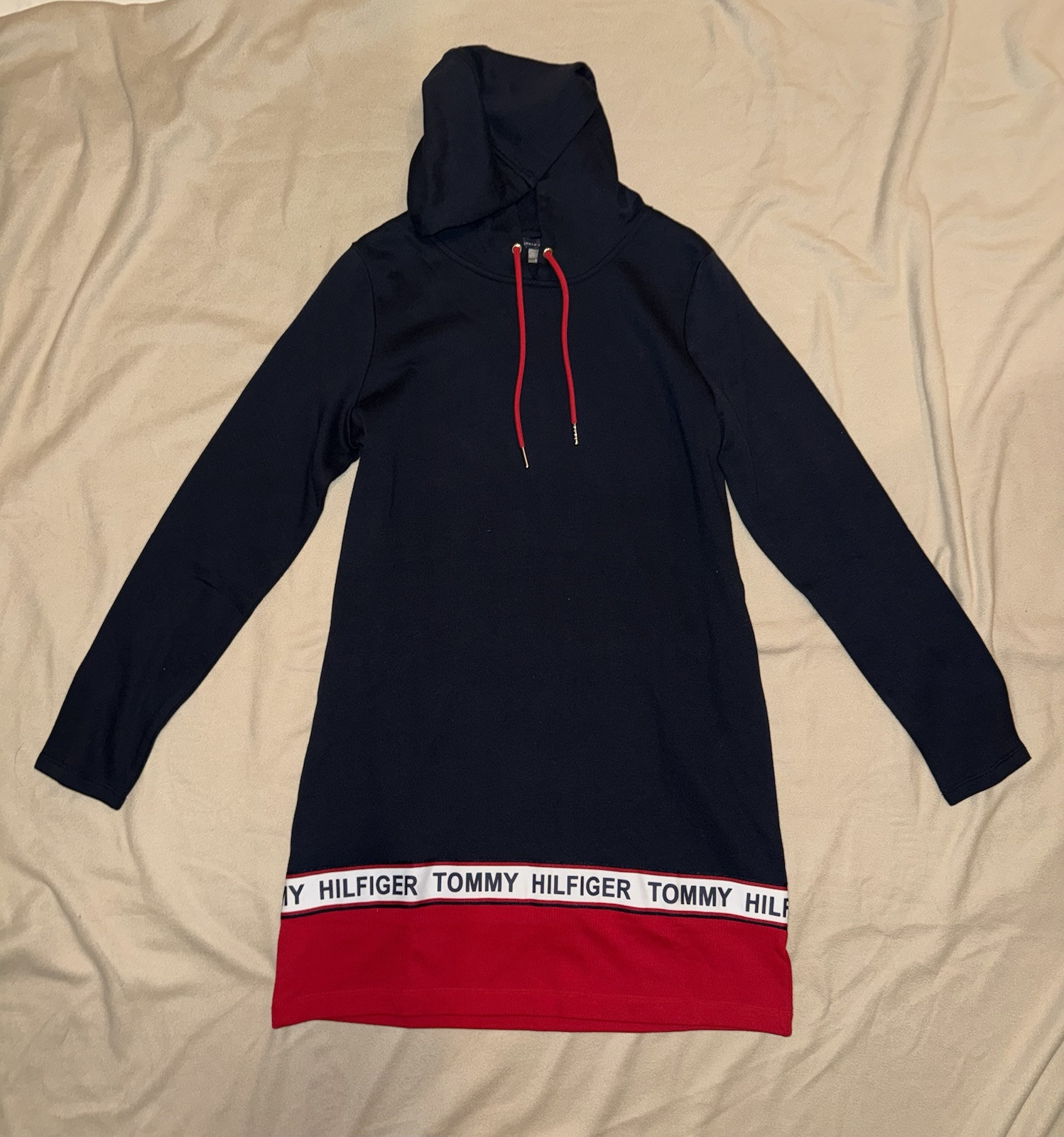 Tommy Hilfiger Women's Sz M Sky Captain Logo Hoodie Sweatshirt Dress  NWT