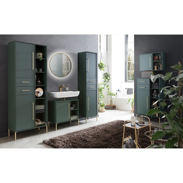 Badezimmer Komplett Set Inkl. 80 Cm Spiegel Und Beleuchtung In WaldgrüN GäSte-Wc-image