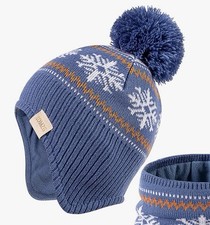 3 XOMZG Boys Winter Snowflake Pom-Pom Ear Flap Beanie Set Blue Beige Black