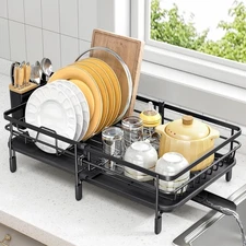 Expandable Dish Drying Rack for Kitchen Counter, Large Extendable Black 