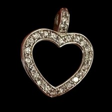 Sterling Silver 1" Open Heart Pendant CZ Sparkling 2.9g Love Gift
