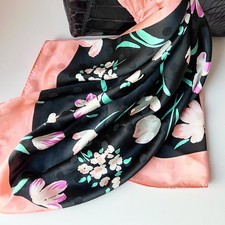 Vintage 80s 100 Silk Echo Square Neck Scarf 34x34 Cottagecore Floral Chic NWT