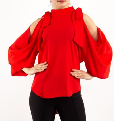 Chelsea & Walker Red Cold Shoulder Blouse - Size 0 - Women's Tops