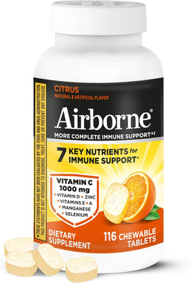 1000Mg Vitamin C + Zinc Immune Support Supplement Chewable Tablets, Citrus Flavo