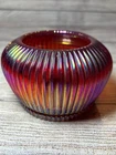 Fenton Sheffield Ruby Red Carnival Iridescent Rose Bowl Candle Holder 4x3”