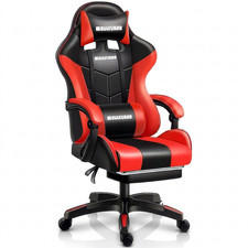 Boulevard Ergonomic Faux Leather Gaming Office Chair Black Red Footrest