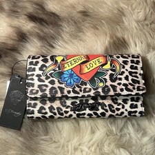 NWT Ed Hardy Large Trifold Cheetah Print Wallet - Eternal Love