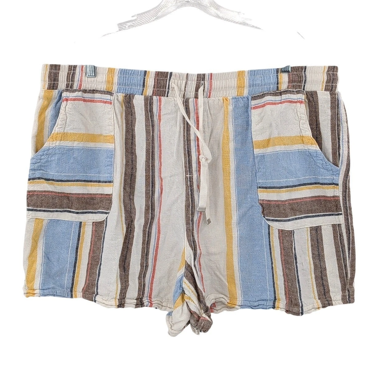 Striped linen rayon drawstring shorts lightweight summer womens XXL 2X