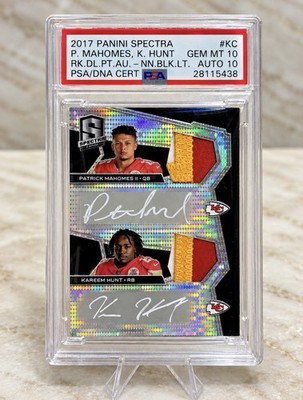 2017 Spectra Patrick Mahomes RC Kareem Hunt Dual Patch Auto /3 PSA 10 AUTO 10