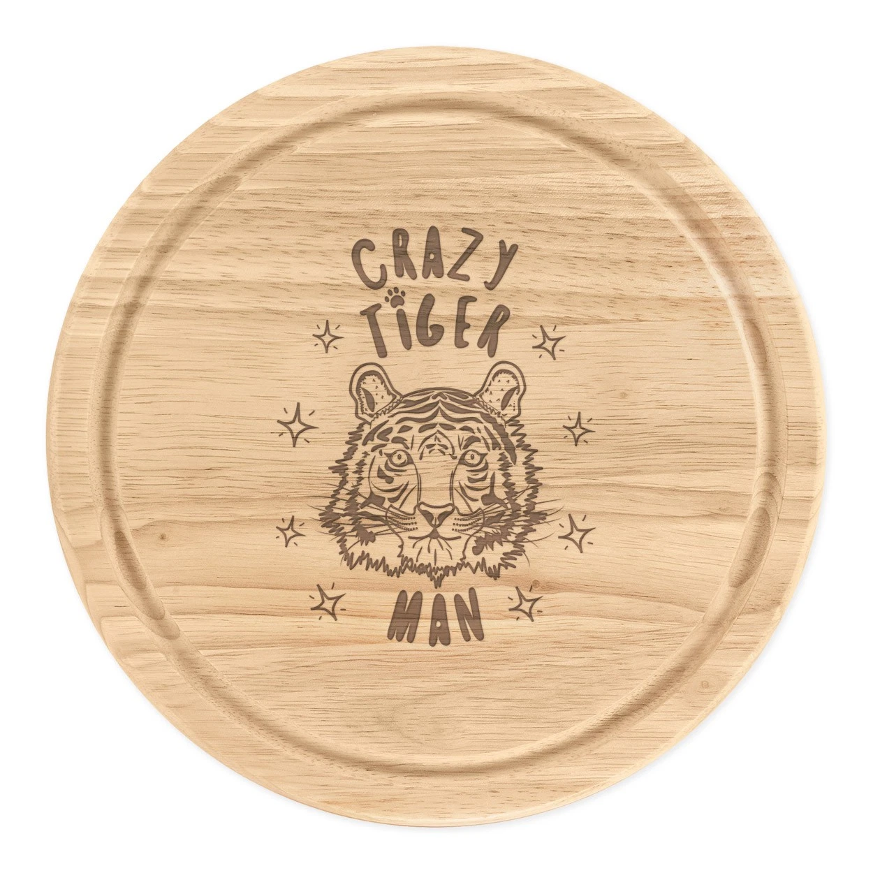 Crazy Tiger Man Stars Round Chopping Cheese Board Funny Animal