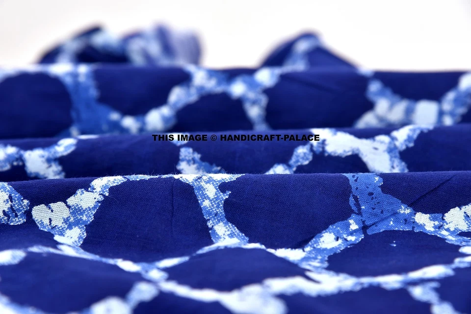 5 Yard Natural Indigo Blue Dyed Handmade Fabric Cotton Dabu Tie Dye Print Fabric - Image 3 of 4