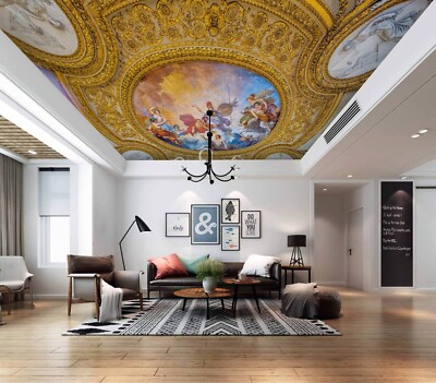 3D Renaissance Angel Golden Fairy - Ceiling Mural -  Ceiling Wallpaper Mural