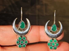 Green onyx Crescent Moon Earring 925 Sterling Silver, Wedding Earring, Gift Item