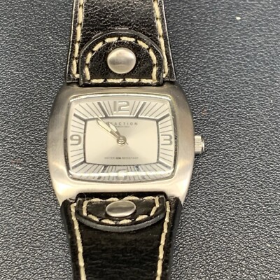 Kenneth Cole Reaction Black Leather Strap Women's Square Case