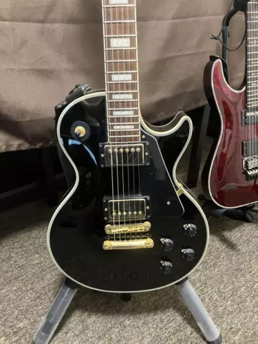 Burny Les Paul Custom Black Electric Guitar W/Gig Bag Used Shipping From Japan