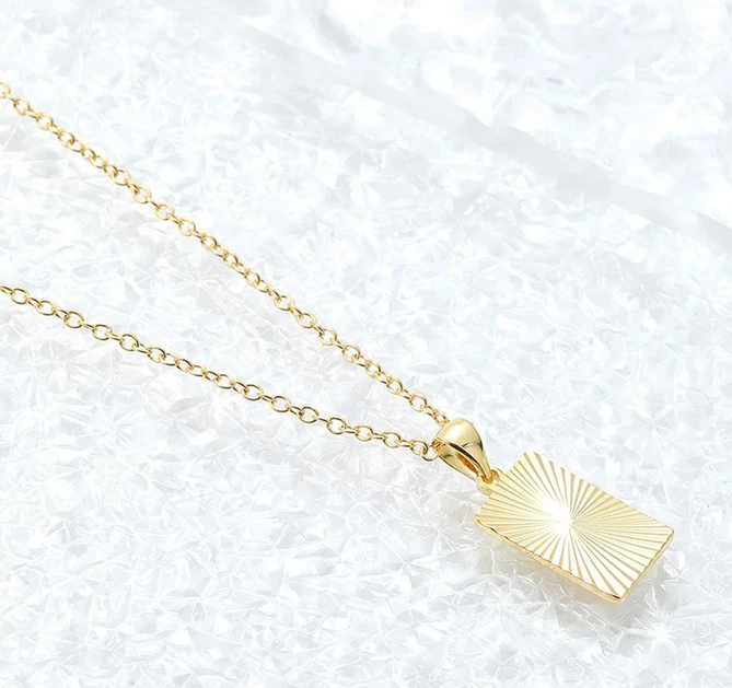 18k Gold Plated White Rectangle Pendant Necklace