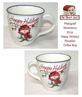 Pfaltzgraff Winterberry Happy Holidays Teddy Bear 20oz Coffee Mug Christmas VGC
