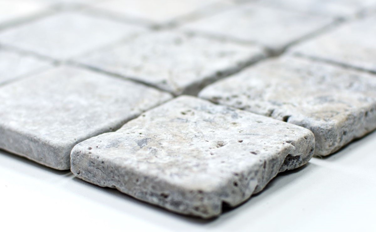 Mosaïque Travertin – Pierre Naturelle Blanc/gris/argent – 10 Plaques (43-47248_f)