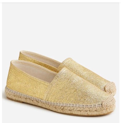 NIB J.CREW GOLD CANVAS ESPADRILLE FLATS, GORGEOUS! Size US 9( box says 10)
