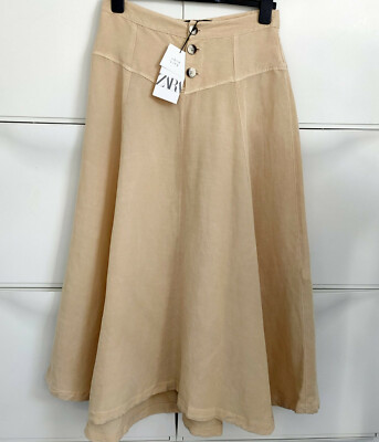 Zara SS21 Linen Blend Rustic Long Button Midi Skirt XS S M L