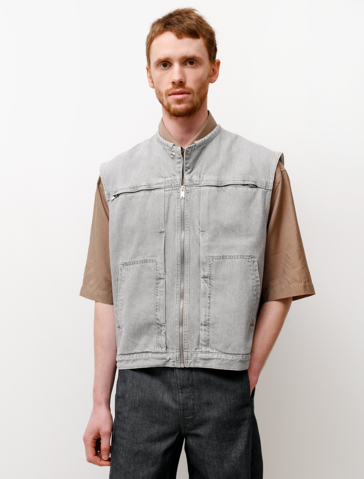 Lemaire Zip-Up Demin Cotton Plale Gray Vest Jacket Size 50 NWT