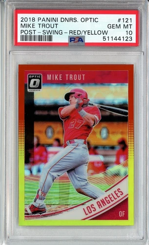 MIKE TROUT 2018 Donruss Optic RED/YELLOW #121 Post-Swing Image Var PSA 10 GEM MT