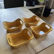 4 Rachael Ray 12 oz Small Casserole Dishes Gold Yellow 7" Rectangle EUC
