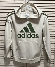 Adidas Youth Cream/Green Logo Graphic Hoodie Size M 10-12 Fleece Lined
