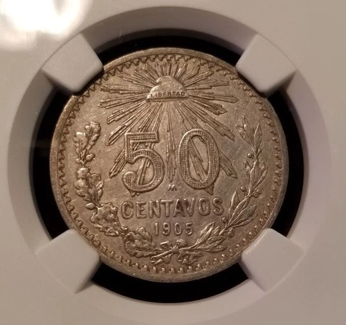 1905 M MEXICO SILVER 50 CENTAVOS NGC AU 55 HIGH GRADE FIRST YEAR SCARCE