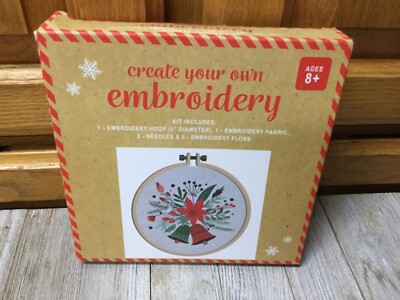 Create Your Own Embroidery Kit Christmas Poinsettia/Bells Best Brands 
