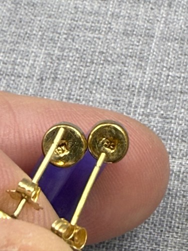 IBB Signed 14K Yellow Gold Lavender Jade Round Hoop Stud Earrings 7.6 Grams - Picture 6 of 7