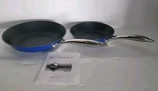 2X Technique Cast Iron Nonstick Skillets 8", 10" Teflon Coated Blue (no lid)