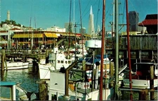Fishermans Wharf San Francisco Skyline California Ships Pier Chrome Postcard