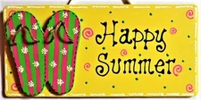 FLIP FLOPS Happy Summer SIGN Wall Art Hanger Plaque Deck Backyard Porch Pool