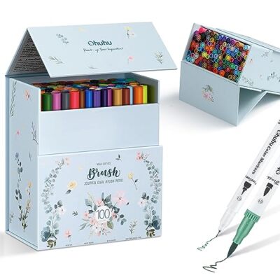 100 Colouring Pens Dual Tip Brush Pens Felt Tip Pens Art Markers - Main Image
