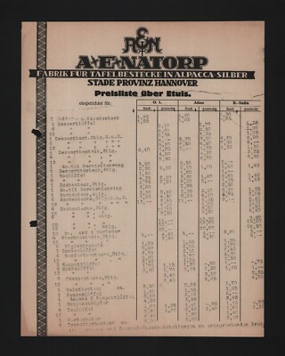 STADE, invoice 1924, A. E. Natorp Dinnerware Factory Alpacca Silver