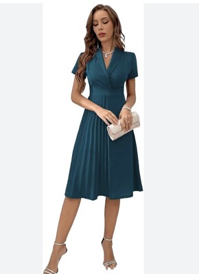 SHEIN Women Dress Size 10 green color Pleated Bottom Office Nice