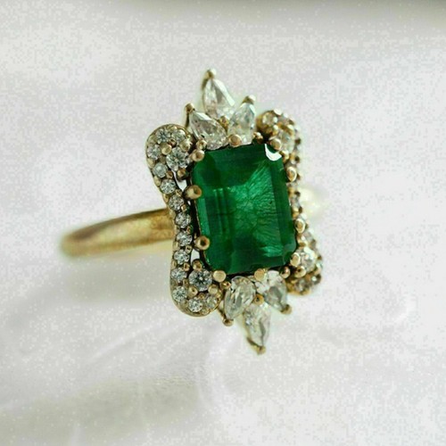 3 Ct Emerald Cut Diamond Cluster Vintage Ring 14K Yellow Gold Finish Size J-T - Picture 2 of 9