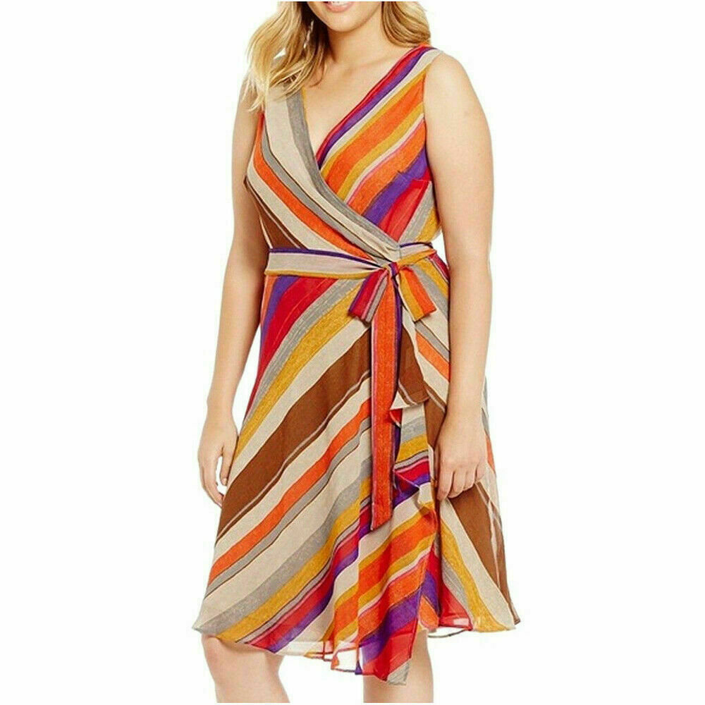 SALE国内即発【Ralph Lauren】サテントリムウエス トリボンDress RALPH LAUREN Variegated Southwestern Stripe Georgette