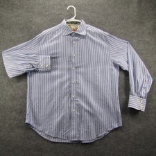 Robert Graham Shirt Mens XL Blue Striped Long Sleeve Button Up Flip Cuff