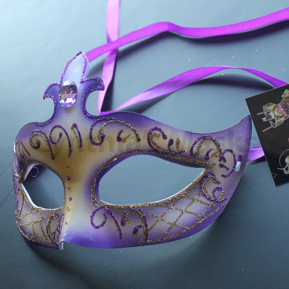 Purple Venetian Masquerade Mask Party Prom Wedding Halloween Costume Mardi Gras - Image 3 of 3