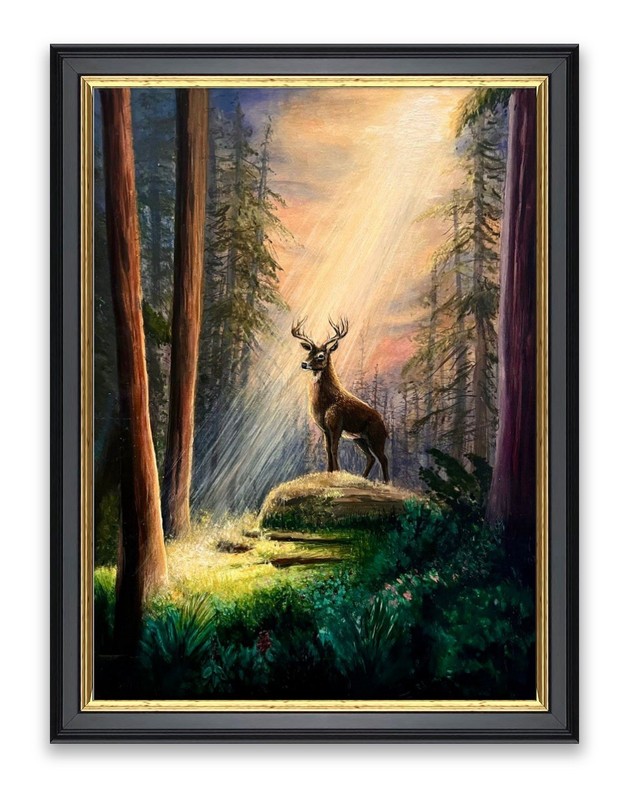 Painting Original Disney Bambi Landscape Forest Deer Sun 10x13 Cupcakewithsugar_