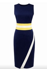 Tommy Hilfiger Women's Size 2 Navy Colorblock Dress Yellow White Scuba Sheath
