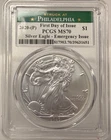 2020 P AMERICAN SILVER EAGLE $1 FIRST DAY OF ISSUE EMERGENCY ISSUE PCGS MS 70