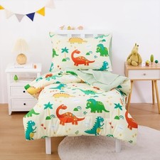 Bedding Set for Boys, Dinosaur Toddler Cream Green