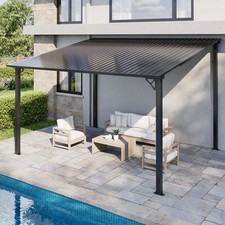 10 x 12 ft Wall-Mounted Hardtop Pergola, Heavy Duty Lean-To Metal Patio Cover