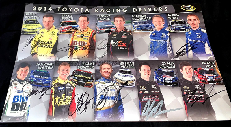 2014 TOYOTA RACING DRIVERS AUT0GRAPHED KYLE BUSCH + NINE DRIVERS 17"X11" POSTER!