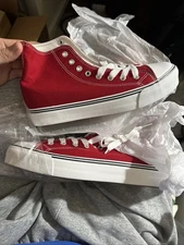 ZGR Womens Canvas Sneakers High Top Lace ups Casual Walking Shoes Red Size 9