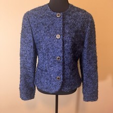 VTG Pendleton Blazer Women 100 Virgin Wool Blue Tweed Cropped Lined Size 10