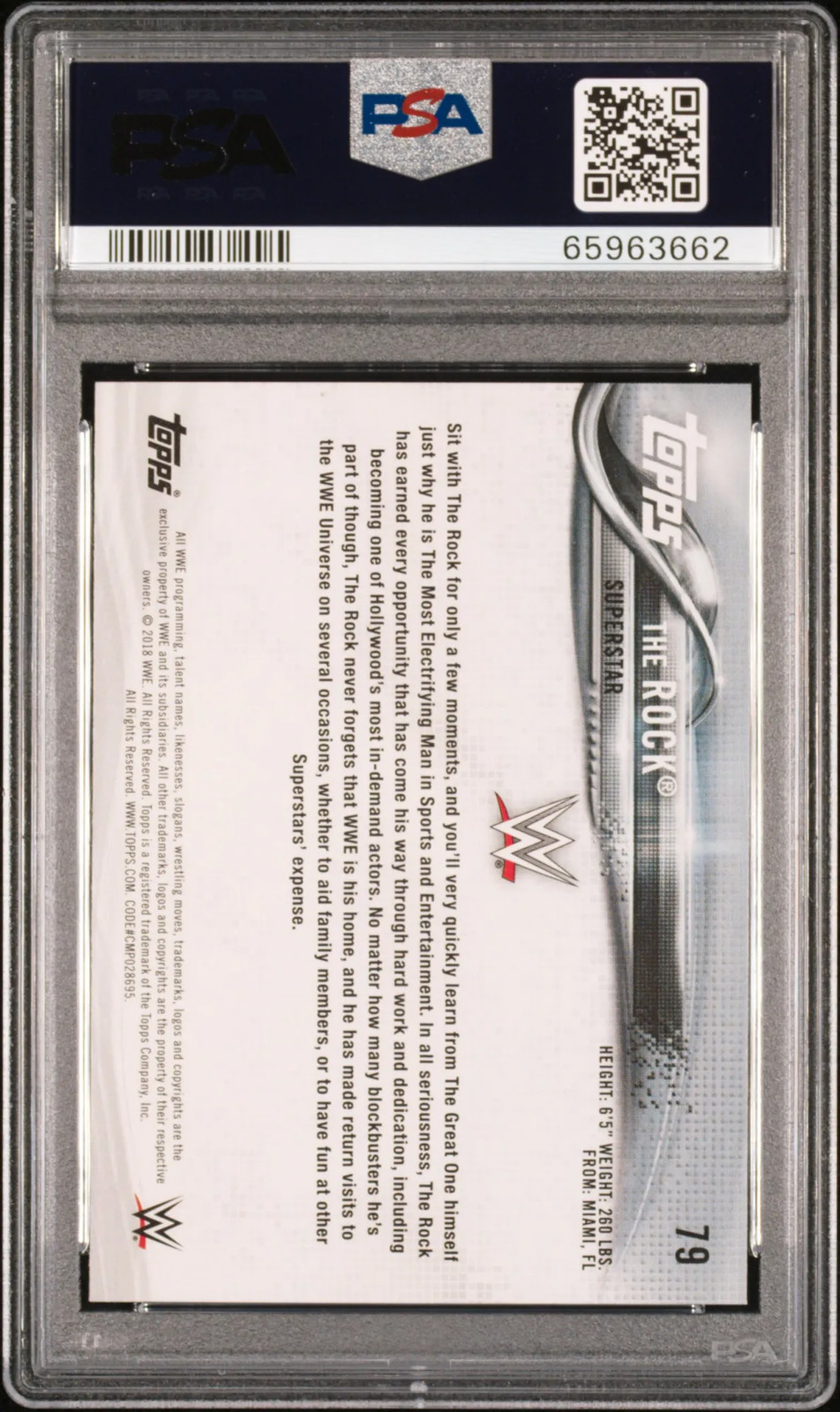 2018 Topps WWE The Rock #79 PSA 10 view 2